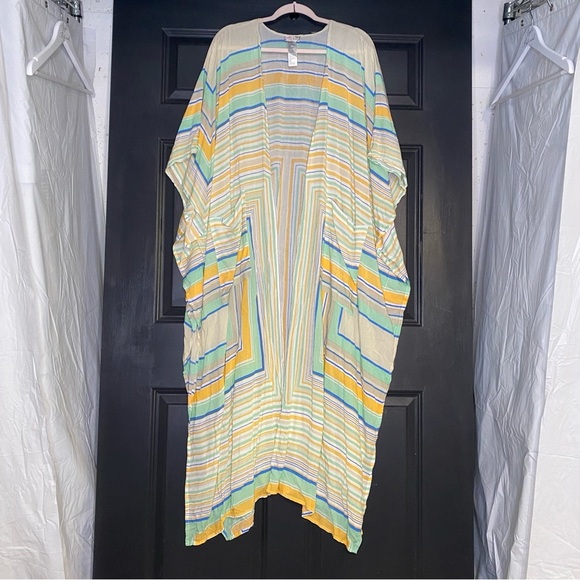 Free People Striped Multicolored Kimono Open Front Beach Cover Up One Size - Picture 1 of 11